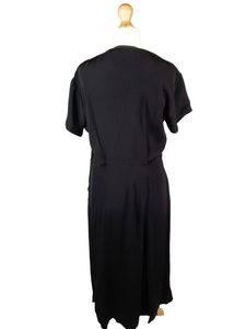 1940s Black Crepe Dress With Beading and Mock Wrap Skirt
