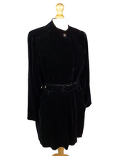 Load image into Gallery viewer, 1940s Black Thick Velvet Swing Jacket/Coat With Huge Belt and Studs

