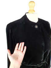 Load image into Gallery viewer, 1940s Black Thick Velvet Swing Jacket/Coat With Huge Belt and Studs
