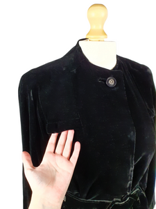 1940s Black Thick Velvet Swing Jacket/Coat With Huge Belt and Studs