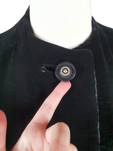 Load image into Gallery viewer, 1940s Black Thick Velvet Swing Jacket/Coat With Huge Belt and Studs
