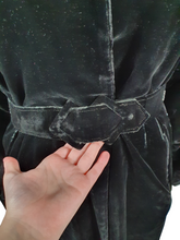 Load image into Gallery viewer, 1940s Black Thick Velvet Swing Jacket/Coat With Huge Belt and Studs
