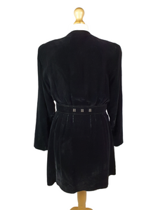 1940s Black Thick Velvet Swing Jacket/Coat With Huge Belt and Studs