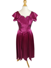 Load image into Gallery viewer, 1950s Magenta Pink Liquid Satin Dress With Pleats and Layered Collar
