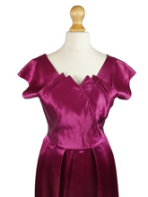 Load image into Gallery viewer, 1950s Magenta Pink Liquid Satin Dress With Pleats and Layered Collar
