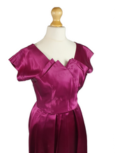 Load image into Gallery viewer, 1950s Magenta Pink Liquid Satin Dress With Pleats and Layered Collar
