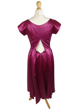 Load image into Gallery viewer, 1950s Magenta Pink Liquid Satin Dress With Pleats and Layered Collar
