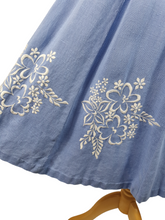 Load image into Gallery viewer, 1940s Pale Blue Linen Dress With Embroidered Flowers
