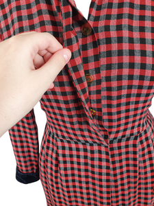 1940s/1950s Red and Black Checked Dress with Velvet Collar and Cuffs