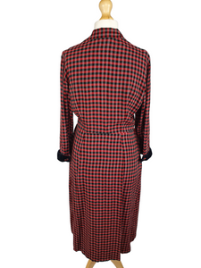1940s/1950s Red and Black Checked Dress with Velvet Collar and Cuffs