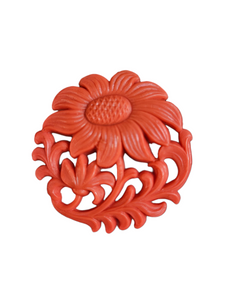 1940s Coral Pink Celluloid Flower Brooch