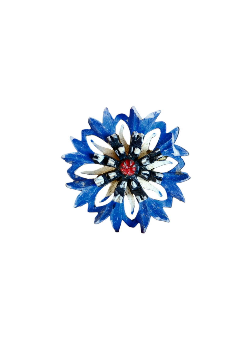 1940s Carved Alpine Blue Flower Brooch