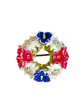 Load image into Gallery viewer, 1940s Red, White and Blue Alpine Flower Wreath Brooch

