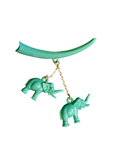 Load image into Gallery viewer, 1940s Turquoise Green Celluloid Elephant Brooch
