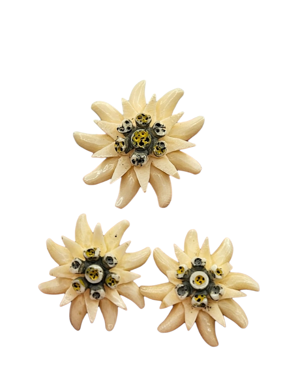 1940s Carved Edelweiss Brooch and Earrings Set