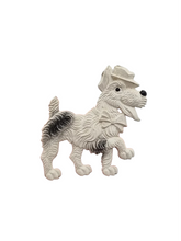 Load image into Gallery viewer, 1940s Celluloid Black and White Dog With Hat Brooch
