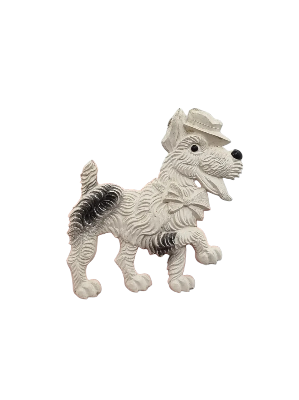 1940s Celluloid Black and White Dog With Hat Brooch