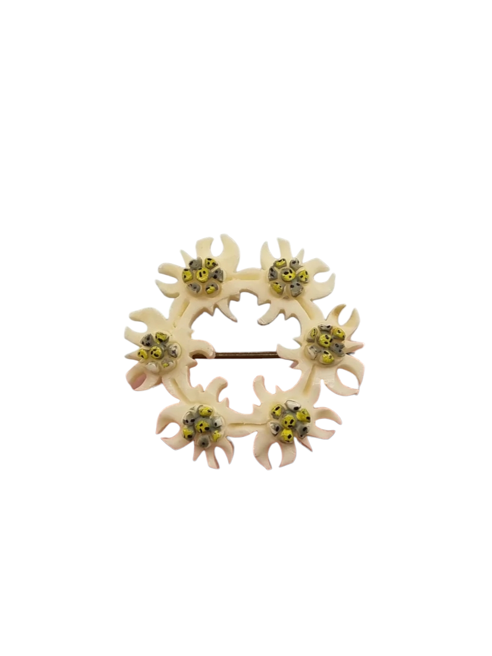1940s Carved Edelweiss Wreath Brooch
