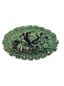 1940s Green Celluloid Oval Flower Brooch