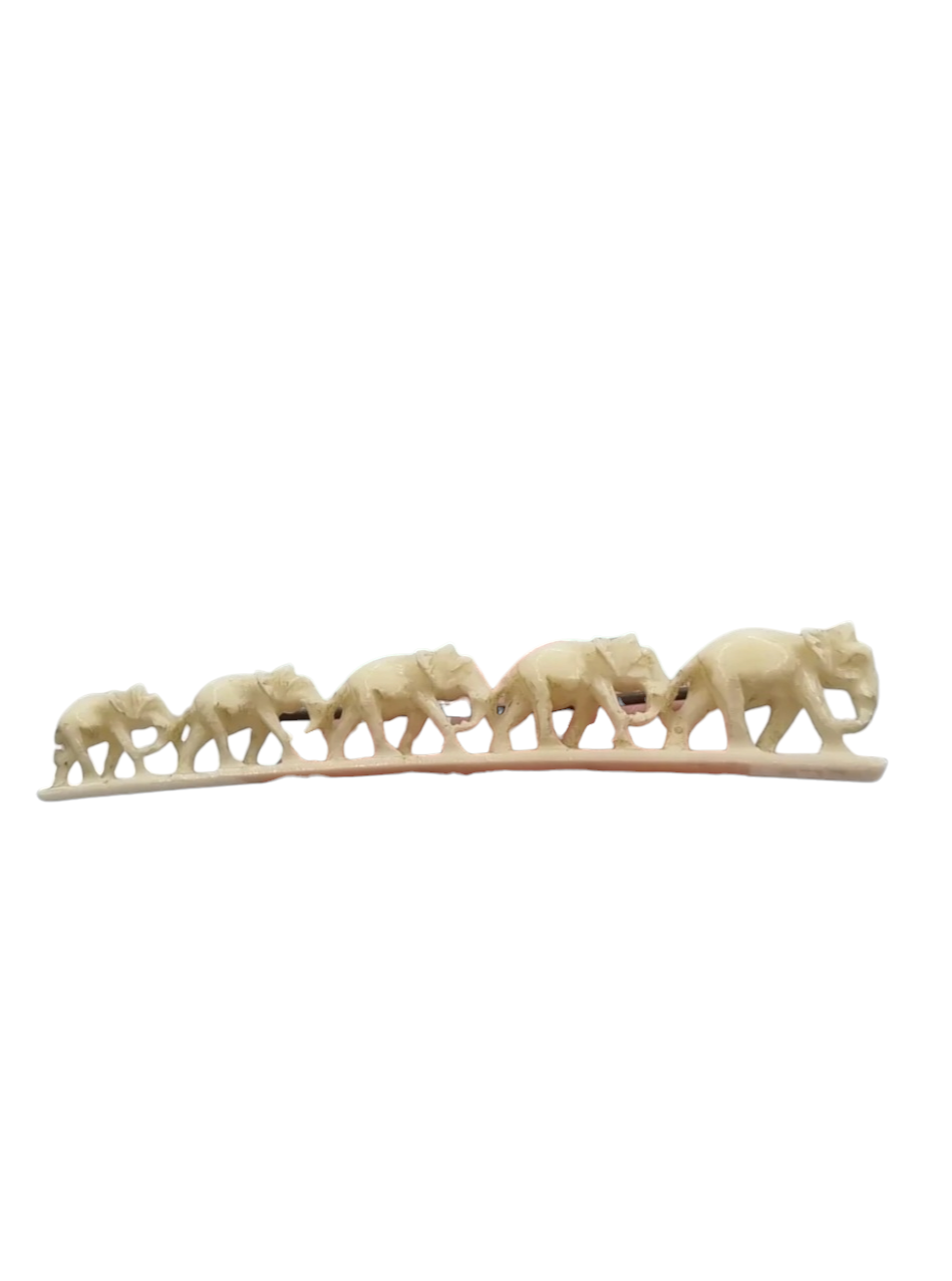 1940s Carved Long Elephants Bar Brooch