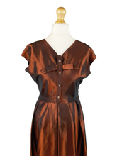 Load image into Gallery viewer, Late 1940s Bronze Iridescent Dress With Bow
