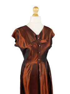 Late 1940s Bronze Iridescent Dress With Bow