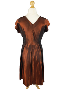 Late 1940s Bronze Iridescent Dress With Bow
