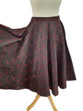 Load image into Gallery viewer, 1950s Black Quilted Skirt With Red and Pink Stitching
