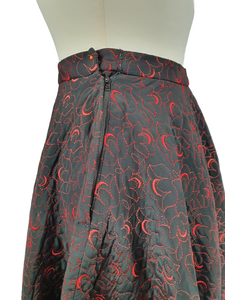 1950s Black Quilted Skirt With Red and Pink Stitching