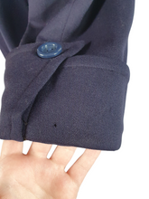 Load image into Gallery viewer, 1940s Navy Blue Gabardine Swing Coat With Huge Sleeves and Cuffs
