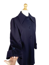 Load image into Gallery viewer, 1940s Navy Blue Gabardine Swing Coat With Huge Sleeves and Cuffs
