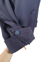 Load image into Gallery viewer, 1940s Navy Blue Gabardine Swing Coat With Huge Sleeves and Cuffs
