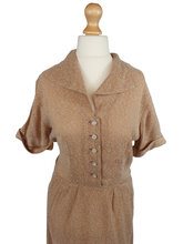 Load image into Gallery viewer, 1940s Peach/Biscuit Dress with White Fleck And Diamante Buttons
