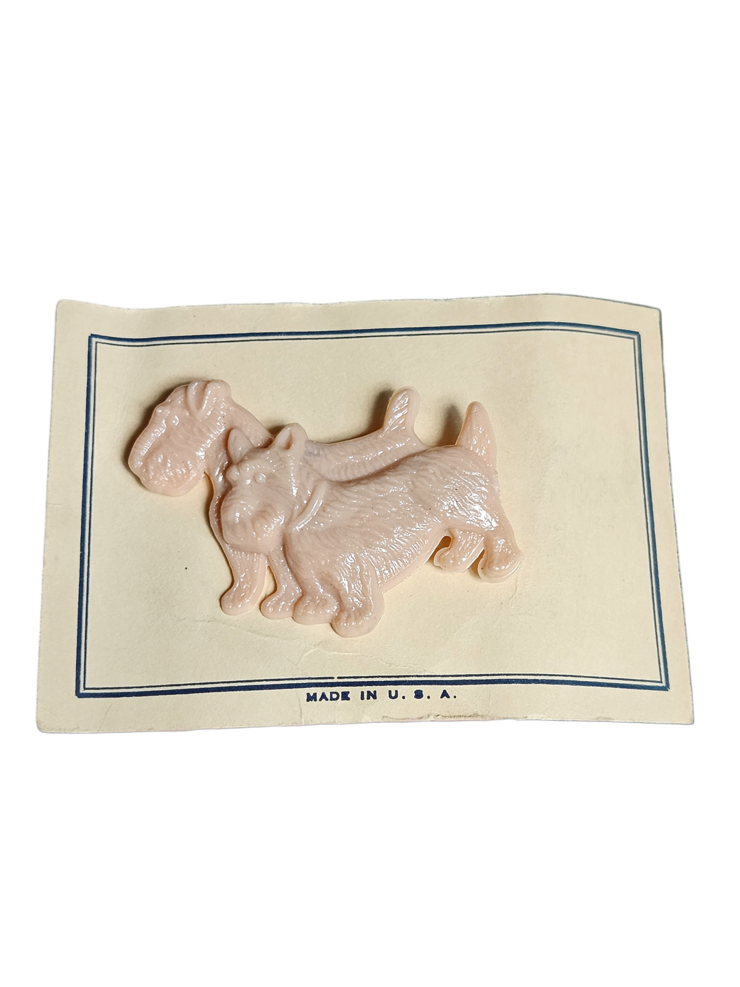 1940s Deadstock Pink Celluloid Dog Brooch