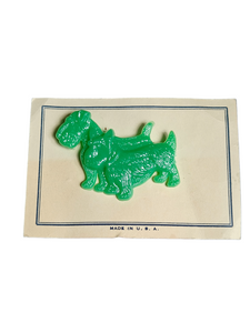 1940s Deadstock Green Celluloid Dog Brooch