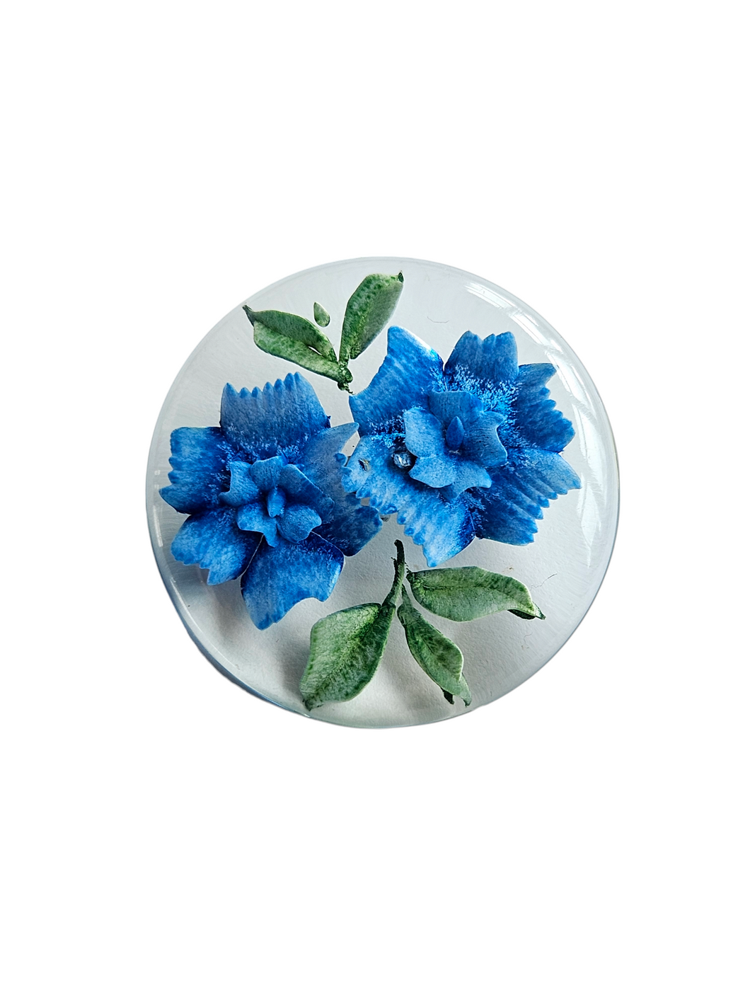 1940s Blue Flower Reverse Carved Lucite Brooch