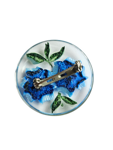 1940s Blue Flower Reverse Carved Lucite Brooch