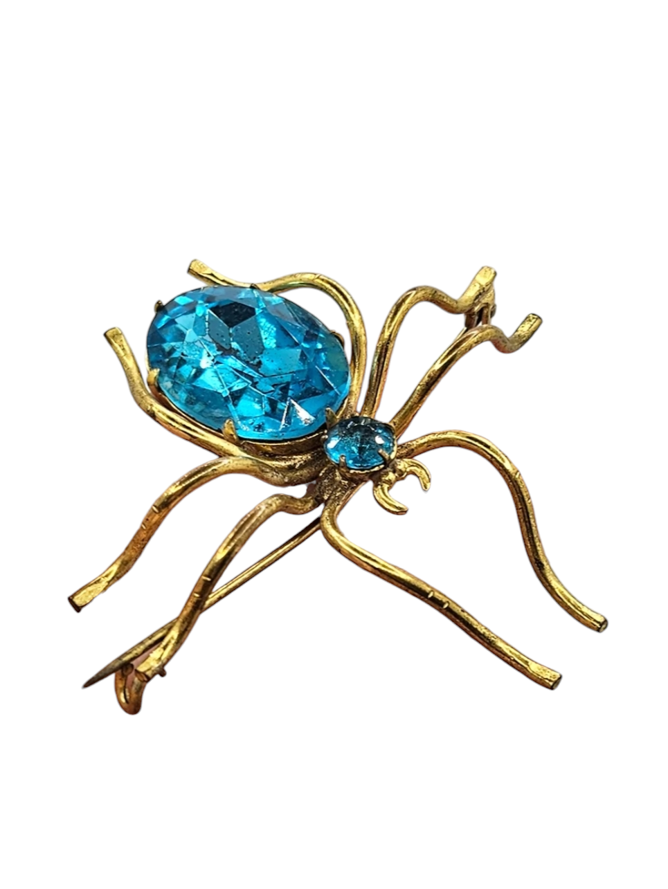 Edwardian HUGE Aqua Blue Glass Spider Brooch