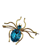 Load image into Gallery viewer, Edwardian HUGE Aqua Blue Glass Spider Brooch
