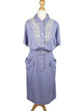 Load image into Gallery viewer, 1940s Lilac Cotton Dress With Lace Detail, Pockets and Original Belt
