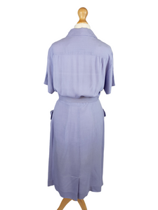 1940s Lilac Cotton Dress With Lace Detail, Pockets and Original Belt