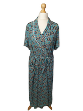 Load image into Gallery viewer, 1940s Light Teal Peacock Print Wrap Dress
