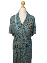 Load image into Gallery viewer, 1940s Light Teal Peacock Print Wrap Dress
