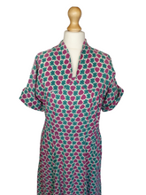 Load image into Gallery viewer, 1940s Purple and Turquoise Seersucker Dress With Big Buttons Down The Back
