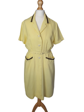 Load image into Gallery viewer, 1940s Yellow Linen Dress With Brown Detailing and Pockets
