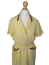 Load image into Gallery viewer, 1940s Yellow Linen Dress With Brown Detailing and Pockets
