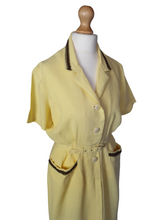 Load image into Gallery viewer, 1940s Yellow Linen Dress With Brown Detailing and Pockets
