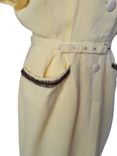 Load image into Gallery viewer, 1940s Yellow Linen Dress With Brown Detailing and Pockets
