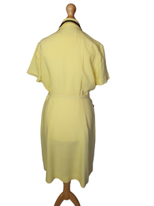 1940s Yellow Linen Dress With Brown Detailing and Pockets