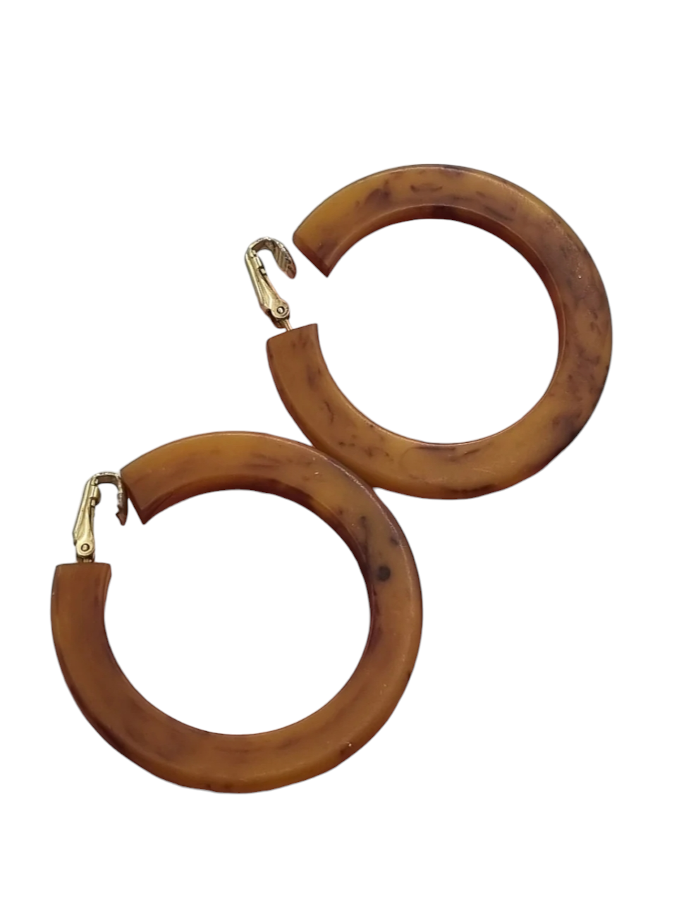 1940s HUGE Matte Chocolate/Caramel Swirl Bakelite Earrings